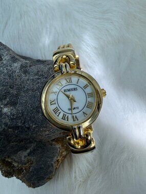 Rumors Quartz Gold Tone Watch Stainless Steel 6" NEW BATTERY